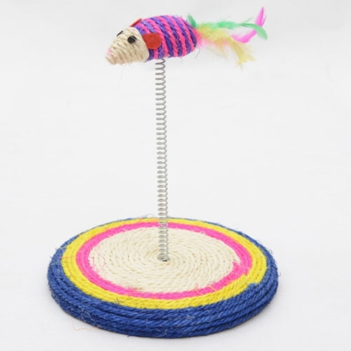 Colorful Pet Cat Playing Toys Sisal Spring Seat Cat Scratch Board With Mouse, Board Diameter: 19cm