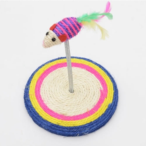 Colorful Pet Cat Playing Toys Sisal Spring Seat Cat Scratch Board With Mouse, Board Diameter: 19cm