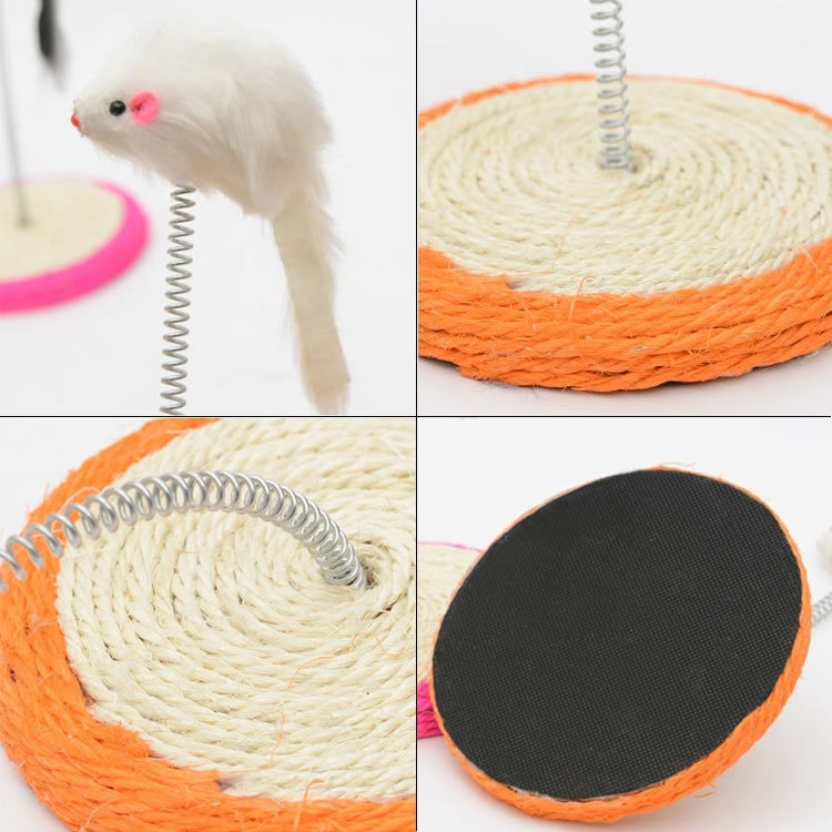 Pet Cat Playing Toys Sisal Spring Seat Cat Scratch Board With Mouse, Board Diameter: 15cm, Random Color Delivery