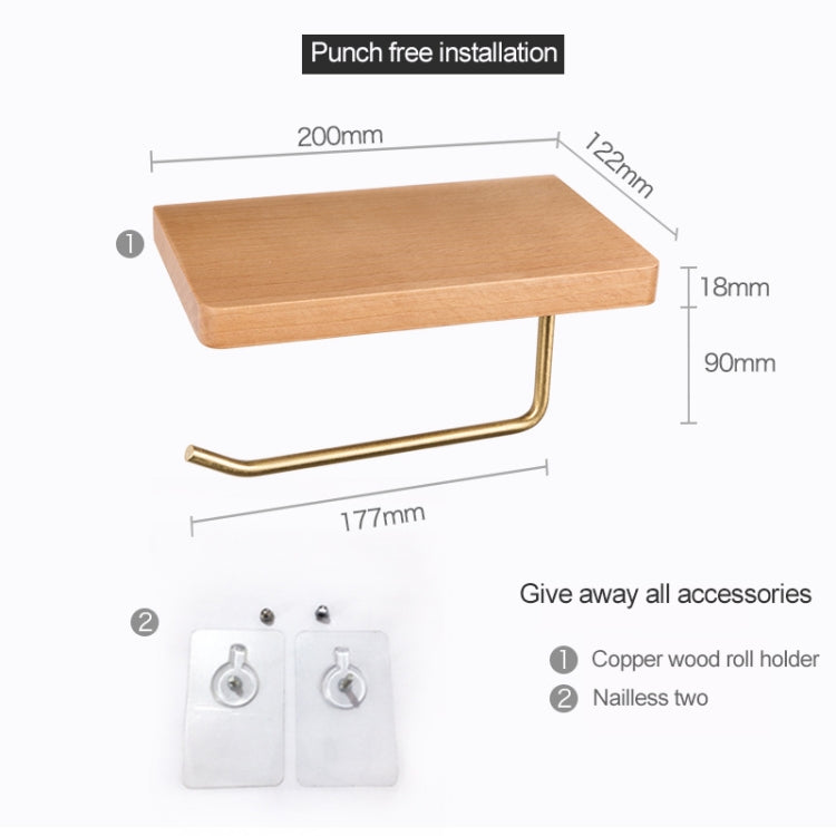 Creative Solid Wooden Mobile Phone Shelf Toilet Paper Roll Shelf without Punching, Beech