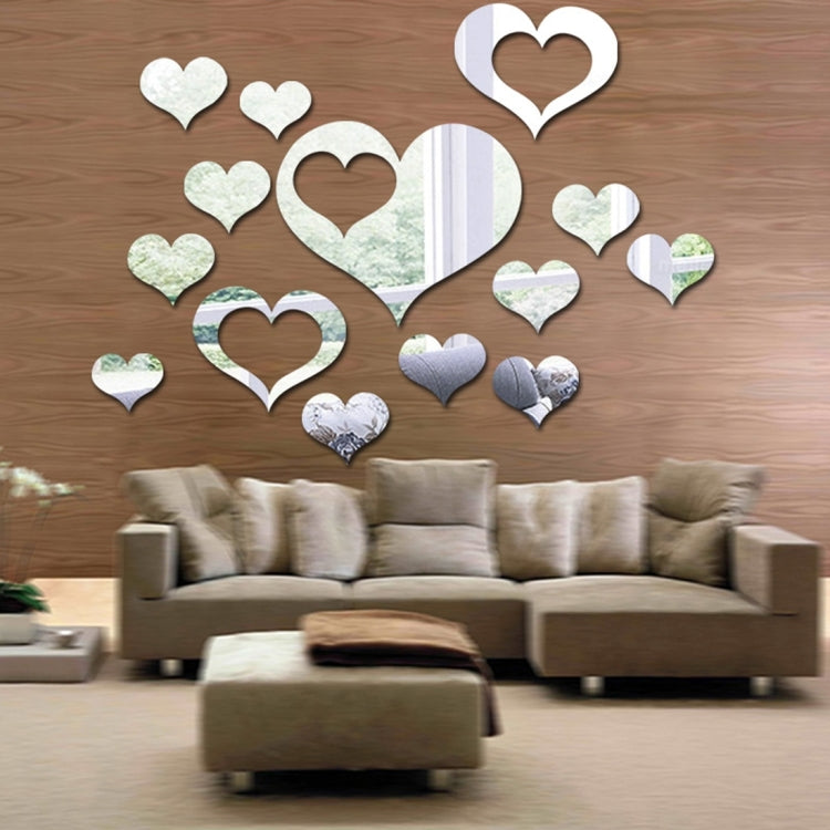 5 in 1 Love Shape Mirror Art Decor Wall Stickers Living Room Decoration Wall Decoration Sets