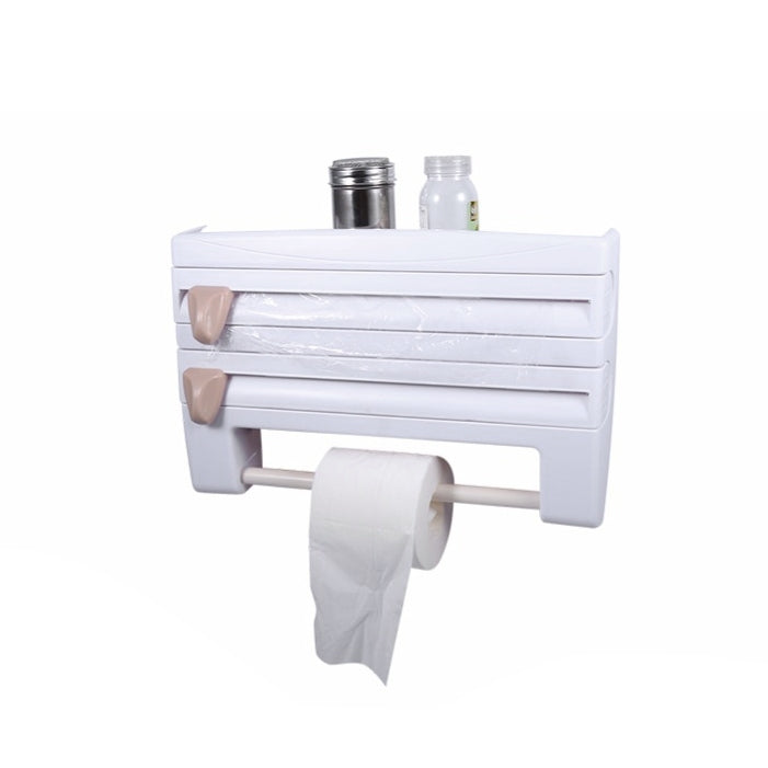 Kitchen Wall Mounted Cling Film Holder Wrap Storage Rack Hanger Rack Cutting Device, Size: 39 x 10 x 24cm