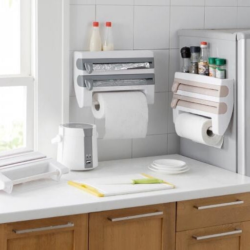 Kitchen Wall Mounted Cling Film Holder Wrap Storage Rack Hanger Rack Cutting Device, Size: 39 x 10 x 24cm