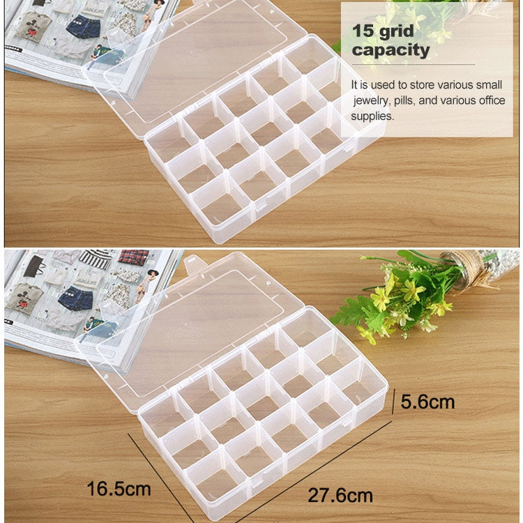 Removable Grid Compartment Plastic Box Organizerfor Jewelry Earring Fishing Hook Small Accessories, Size: Large, 15 Slots