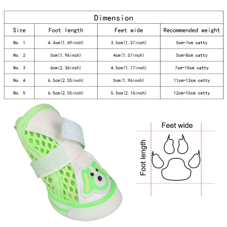 Lovely Pet Dog Shoes Cartoon Dog Pattern Mesh Breathable Anti-skidding Shoes, 4#, Size: 6.5 x 5cm