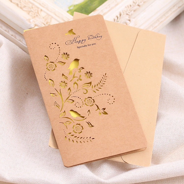 50 PCS Festival Universal Retro Kraft Paper Flowers and Bird Pattern Greeting Cards