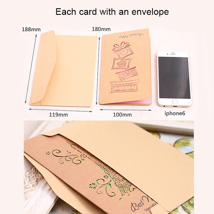 50 PCS Festival Universal Retro Kraft Paper Rose Pattern Greeting Cards