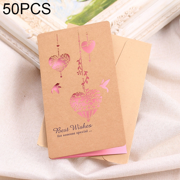 50 PCS Festival Universal Retro Kraft Paper Hearts Pattern Greeting Cards