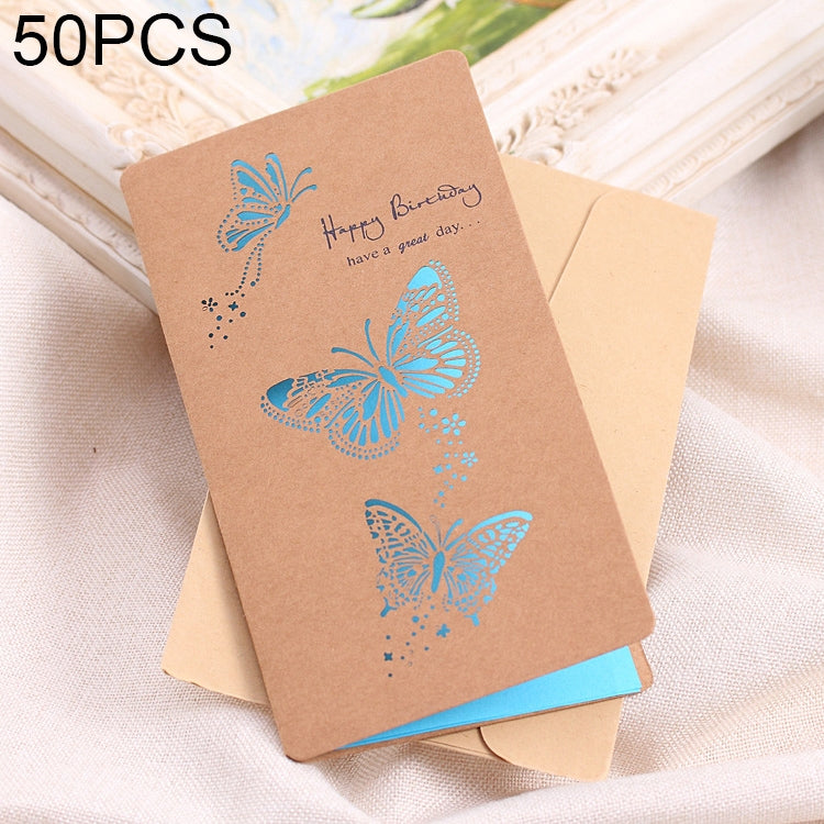 50 PCS Festival Universal Retro Kraft Paper Butterflies Pattern Greeting Cards