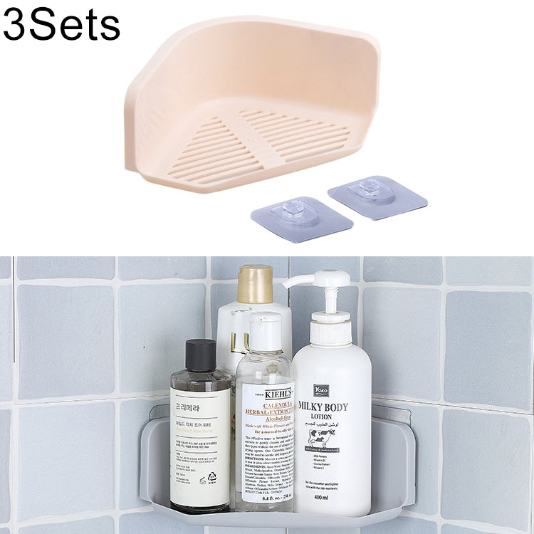 3 Sets Bathroom Kitchen Corner Wall Hanging Storage Shelf(Beige)