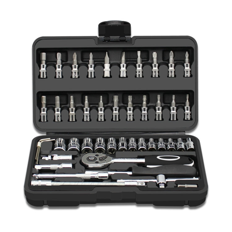 46 PCS 1/4 Interface Ratchet Wrench Set Car Repair Combination Hardware Toolbox