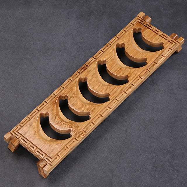 6 Cupholders Creative Bamboo Annular Kung Fu Tea Set Tea Cup Holder Drainage Rack