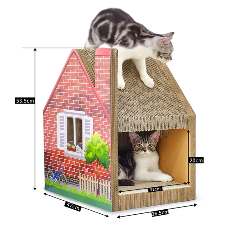 CP-187 Chimney House Shaped Cat Litter Corrugated Paper Cat Scratch Board Grinding Claw Toy