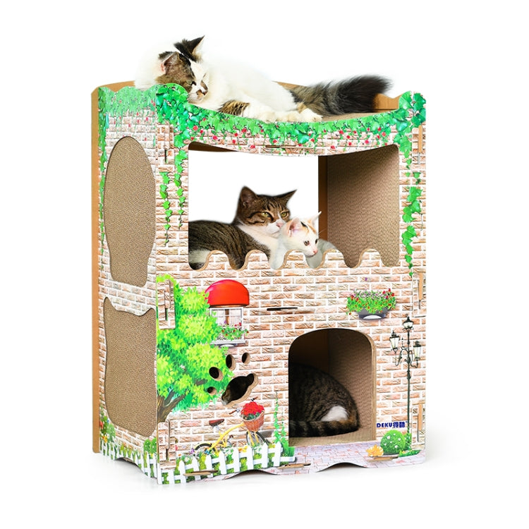 CP-252 Printed Cat Western-style House Corrugated Paper Cat Scratch Board Cat Litter Grinding Claw Toy
