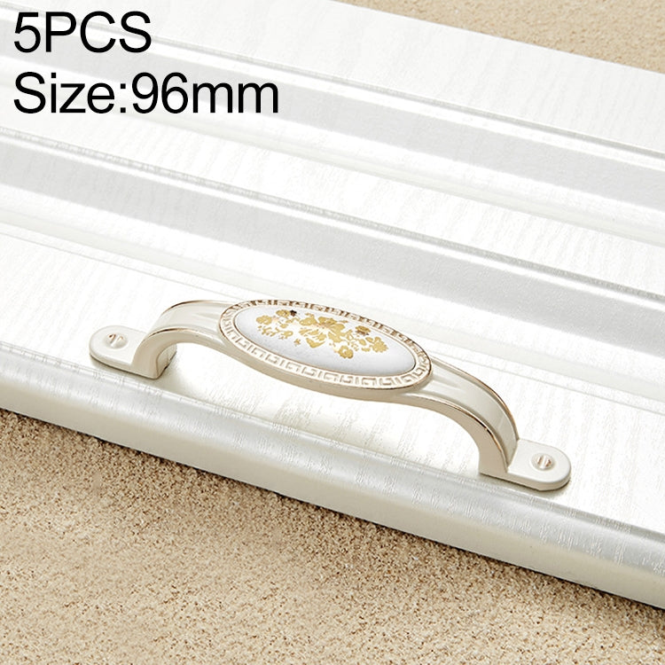 5 PCS 5008-96 Ivory White Fake Gold Flower Cabinet Drawer Zinc Alloy Ivory White Jade Handle