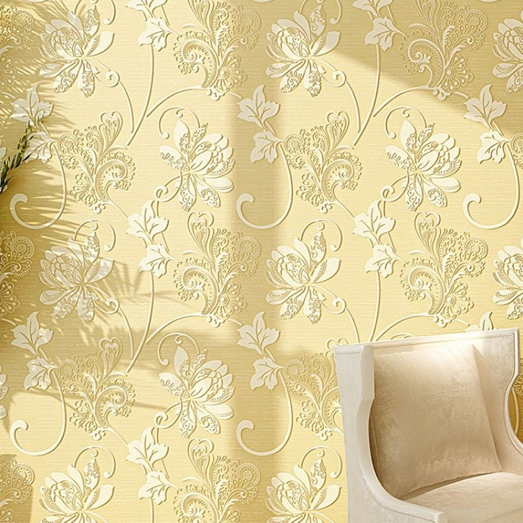 European Pastoral Stereo 3D Embossed Non-woven Wallpaper Bedroom Living Room Background Wallpaper, Size: 10m x 0.53m