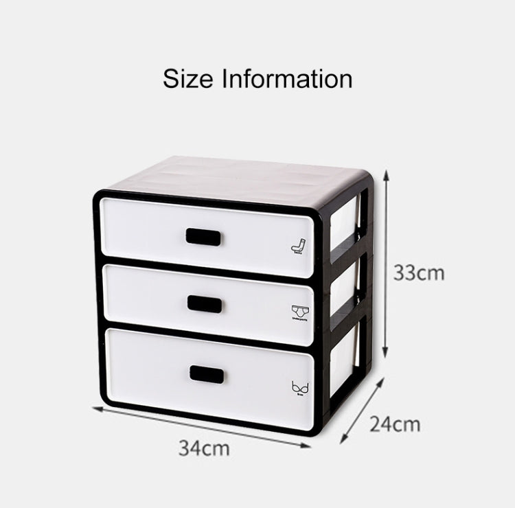 3 Layer Underwear Storage Box Plastic Drawer Home Organizer for Small Clothing and Objects (Black)