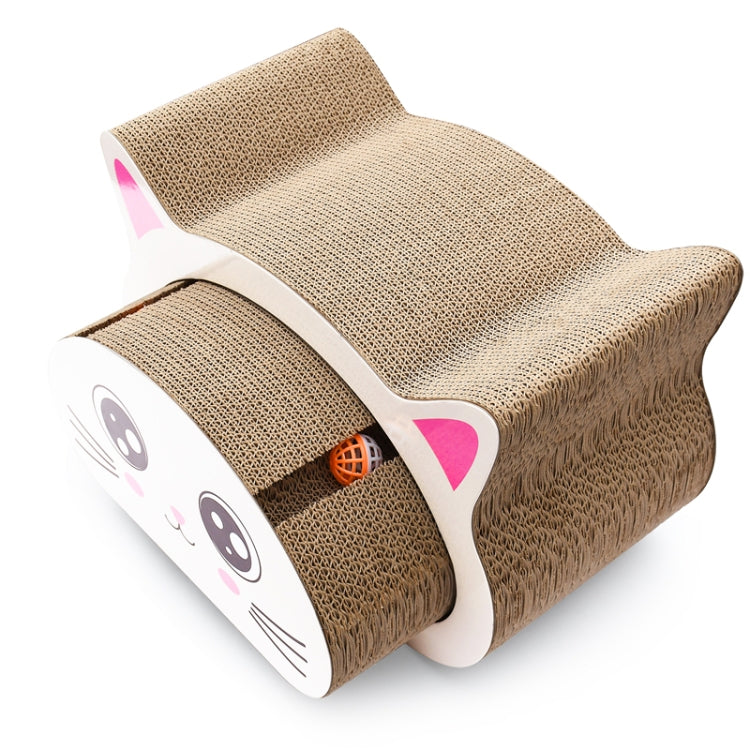 2 in 1 Large Ox-eyed Cathead Corrugated Paper Cat Scratch Board Cat Grinding Claw Toy with Bell