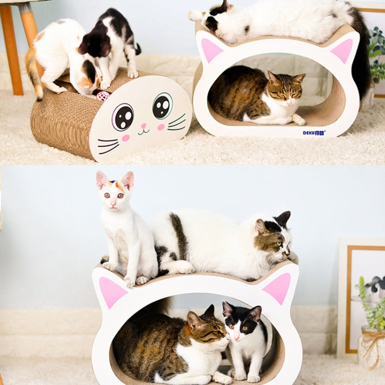 2 in 1 Large Ox-eyed Cathead Corrugated Paper Cat Scratch Board Cat Grinding Claw Toy with Bell
