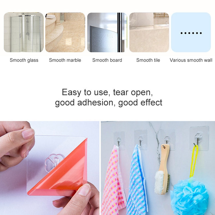 10 PCS PVC + Stainless Steel Thin Plum Shape Seamless Adhesive Hook Waterproof Transparent Strong Stick Hook Kitchen Wall Mount