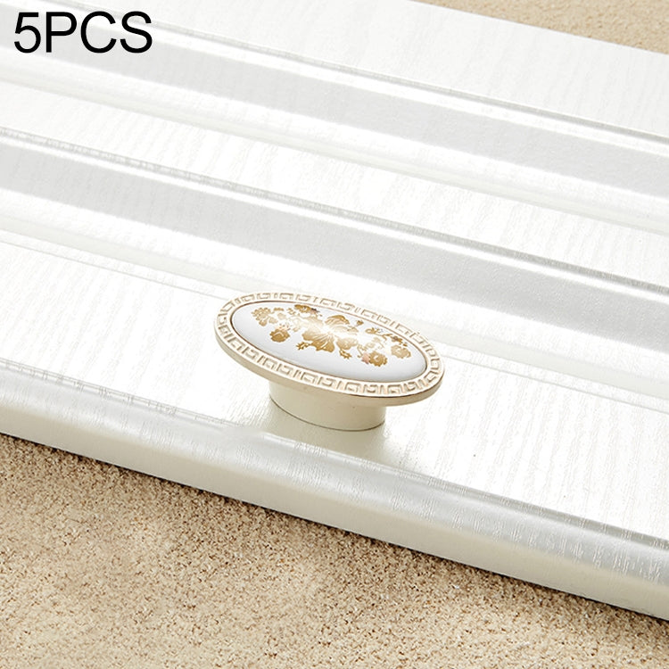 5 PCS 5008-single Ivory White Fake Gold Flower Cabinet Drawer Zinc Alloy Ivory White Jade Handle