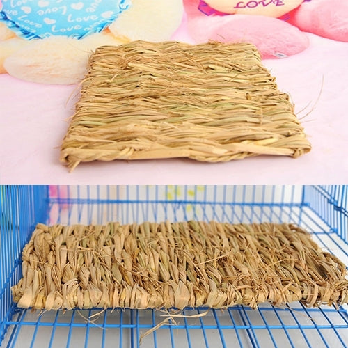 Pet Natural Hand Made Woven Straw Mat Rabbit Guinea Pig Grass Mat, Small, Size:28*21cm