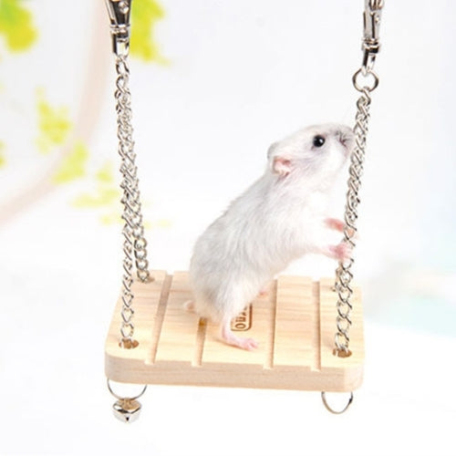 Pet Wooden Hamster Bell Swing with Chain Small Bell Suspension Poppled Hanging Ladder Pet Toys