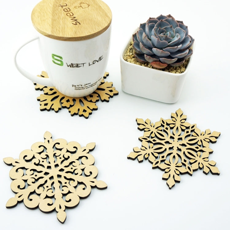 6 PCS Snowflake Hollow Wooden Carved Lace Coasters Table Pad Cup Mat, Size: 120 x 4mm, Random Style Delivery
