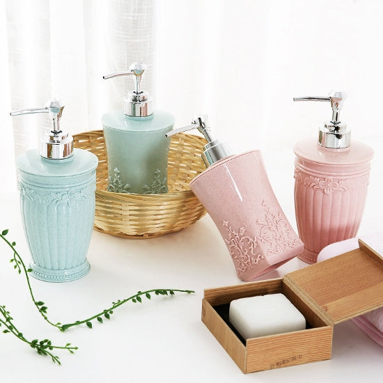 3 PCS Square Press Style Carved Shower Gel Hand Soap Fill Empty Bottle (Baby Blue)