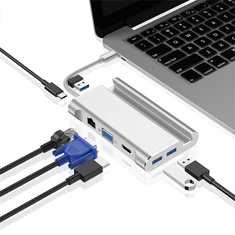 HW-TC20 7 In 1 Type-C / USB-C Multifunctional Extension HUB Adapter with Holder