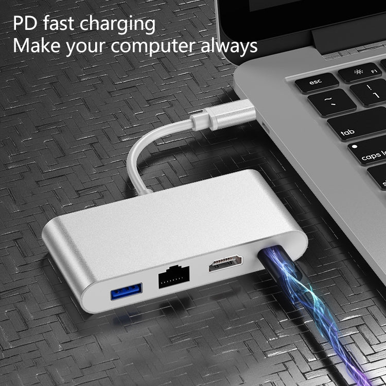 HW-TC42 4 In 1 Type-C / USB-C Multifunctional Extension HUB Adapter