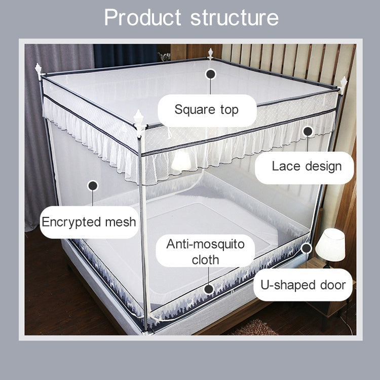 Square Ceiling Zipper Mosquito Net Encryption Zipper Three Door Defence Mosquito for 1.8m Bed