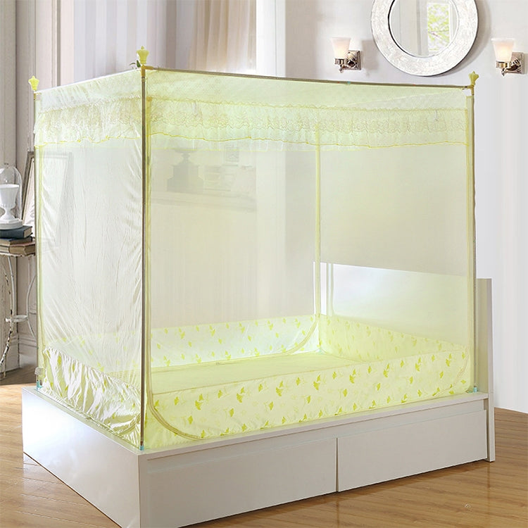Square Ceiling Zipper Mosquito Net Encryption Zipper Three Door Stainless Steel Bracket Defence Mosquito for 1.5m Bed(Yellow)