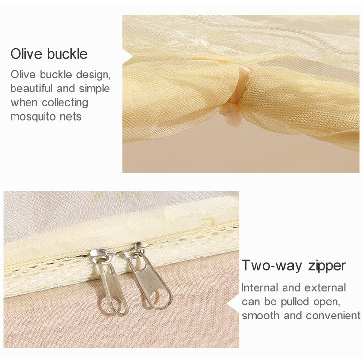 Square Ceiling Zipper Mosquito Net Encryption Zipper Three Door Stainless Steel Bracket Defence Mosquito for 1.5m Bed(Yellow)