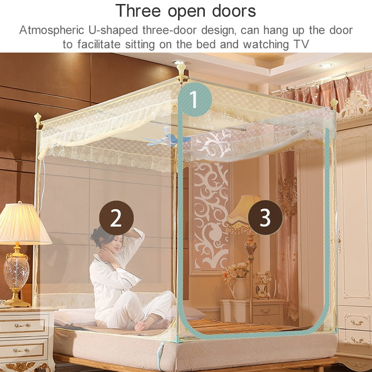 Square Ceiling Zipper Mosquito Net Encryption Zipper Three Door Stainless Steel Bracket Defence Mosquito for 1.5m Bed(Yellow)