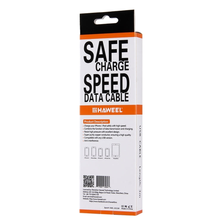 HAWEEL 20.1 x 6 x 2 cm Hang Hole Color Box Packing for 3m 8 Pin to USB Sync and Charging Cable (HWL-1011W)