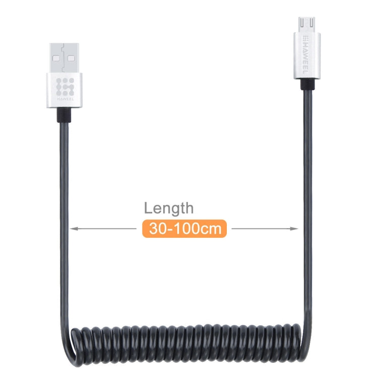 HAWEEL 2A Micro USB to USB 2.0 Retractable Coiled Data Sync Charging Cable, Stretched Length: 30cm-100cm, For Samsung, Huawei, Xiaomi, LG, HTC and other Smartphones