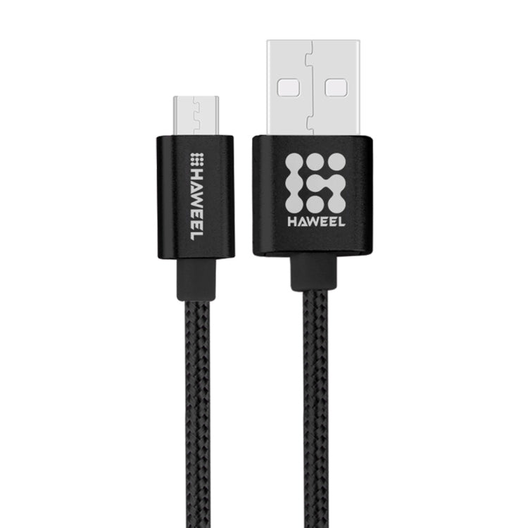 HAWEEL 1m Woven Style Metal Head 3A High Current Micro USB to USB Sync Data Charging Cable, For Samsung, Huawei, Xiaomi, LG, HTC and other Smartphones(Black)
