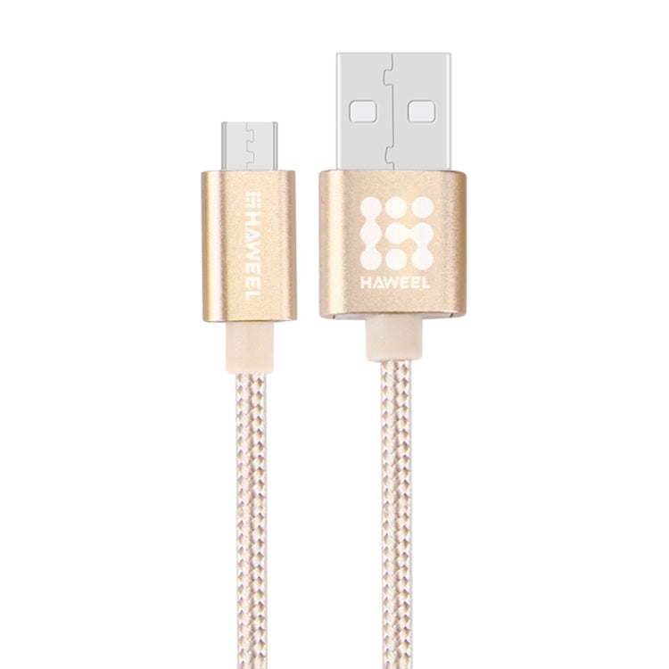 HAWEEL 1m Woven Style Metal Head 3A High Current Micro USB to USB Sync Data Charging Cable, For Samsung, Huawei, Xiaomi, LG, HTC and other Smartphones(Gold)