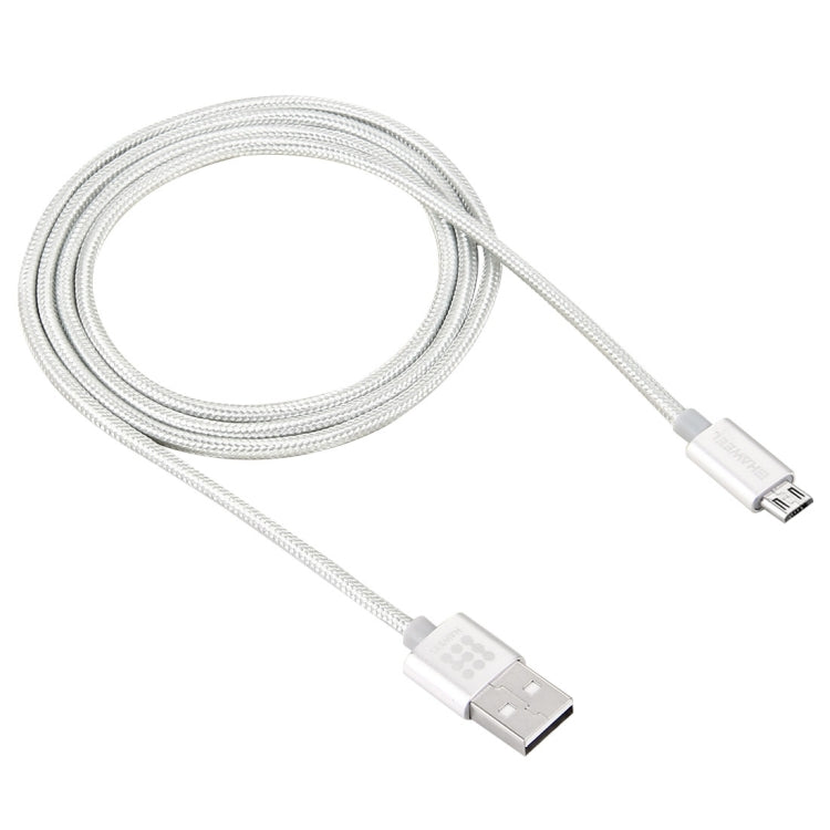 HAWEEL 1m Woven Style Metal Head 3A High Current Micro USB to USB Sync Data Charging Cable, For Samsung, Huawei, Xiaomi, LG, HTC and other Smartphones(Silver)