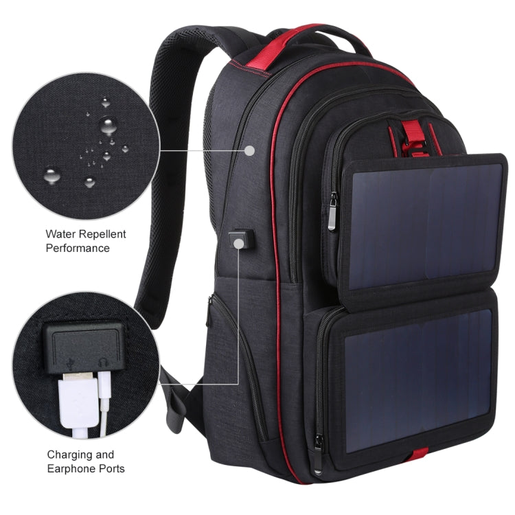HAWEEL 14W Foldable Solar Power Outdoor Portable Canvas Dual Shoulders Laptop Backpack, USB Output: 5V 2.1A Max(Black)
