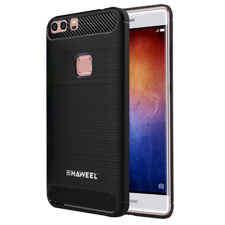 HAWEEL For Huawei P9 Brushed Carbon Fiber Texture Shockproof TPU Protective Case(Black)