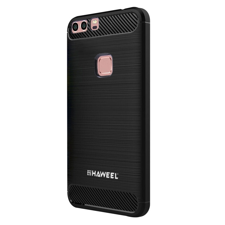 HAWEEL For Huawei P9 Brushed Carbon Fiber Texture Shockproof TPU Protective Case(Black)