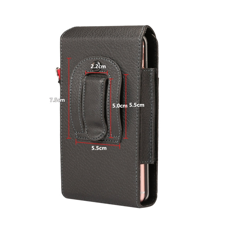 For 6.7 inch and Below Phones Litchi Texture Multifunctional Universal Vertical Flip Upright Double Lattice PU Leather Case Waist Bag with Card Slot & Belt Clip & Lanyard (Black)
