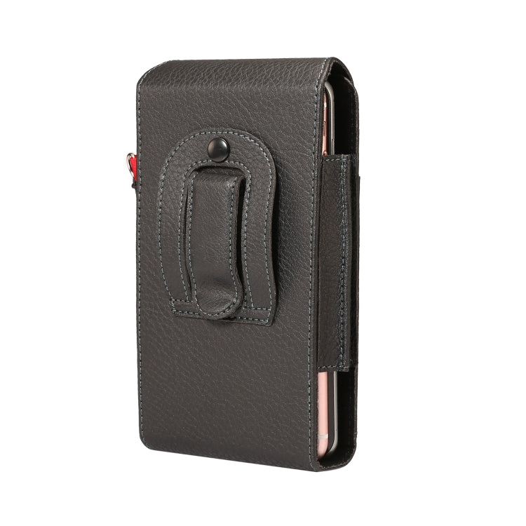 For 6.7 inch and Below Phones Litchi Texture Multifunctional Universal Vertical Flip Upright Double Lattice PU Leather Case Waist Bag with Card Slot & Belt Clip & Lanyard (Black)