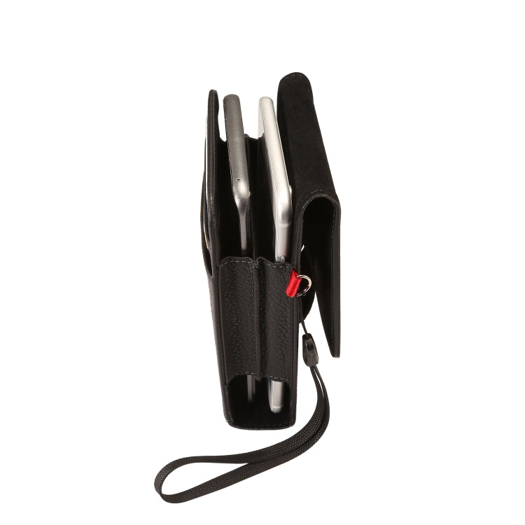 For 6.7 inch and Below Phones Litchi Texture Multifunctional Universal Vertical Flip Upright Double Lattice PU Leather Case Waist Bag with Card Slot & Belt Clip & Lanyard (Black)