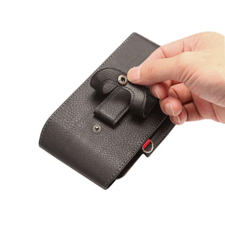For 6.7 inch and Below Phones Litchi Texture Multifunctional Universal Vertical Flip Upright Double Lattice PU Leather Case Waist Bag with Card Slot & Belt Clip & Lanyard (Black)