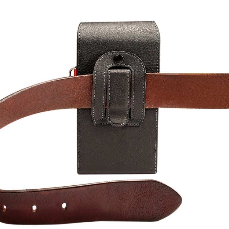 For 6.7 inch and Below Phones Litchi Texture Multifunctional Universal Vertical Flip Upright Double Lattice PU Leather Case Waist Bag with Card Slot & Belt Clip & Lanyard (Black)