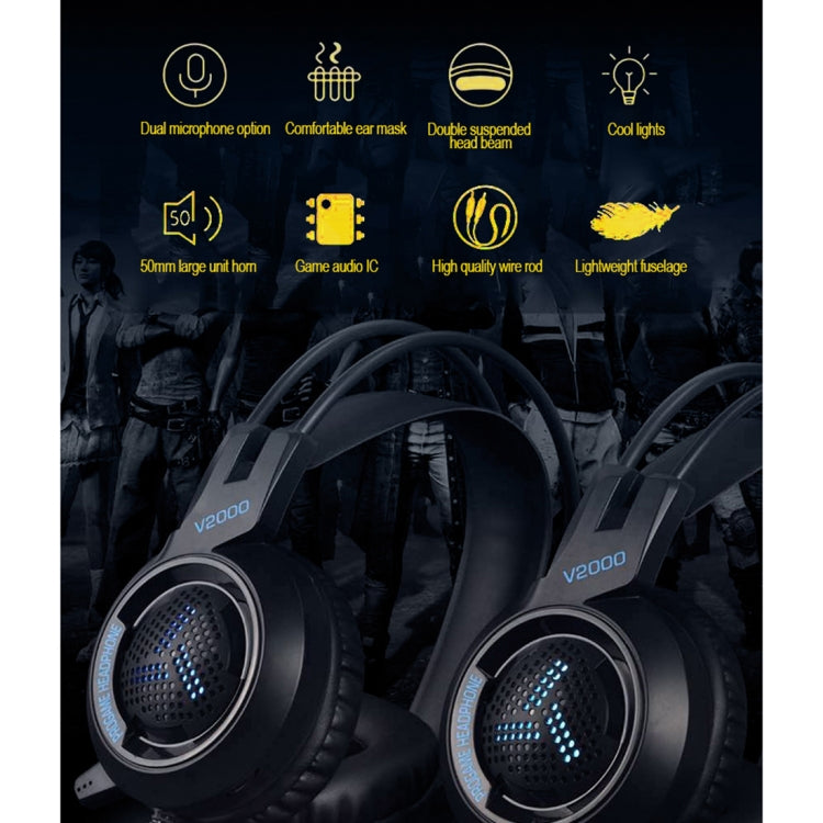 HAMTOD V2000 Short Microphone Dual 3.5mm + USB Interface Wired Gaming Headset, Cable Length: 2.1m