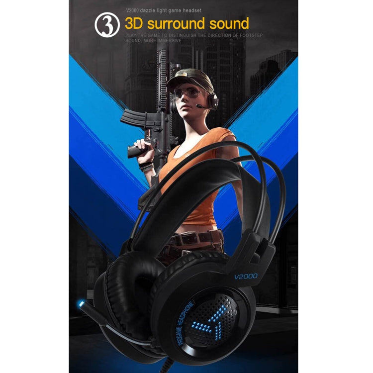 HAMTOD V2000 Short Microphone Dual 3.5mm + USB Interface Wired Gaming Headset, Cable Length: 2.1m